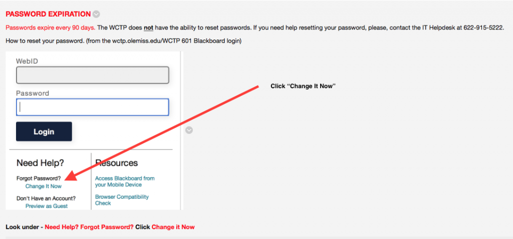 World Class Teaching Program Resetting Expired Passwords